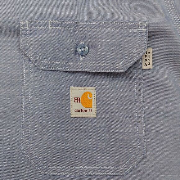 Carhartt Flame Resistant Shirt Mens 2XL Blue Button Up Long Sleeve Work Durable - Picture 6 of 11